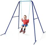 HONEY JOY Metal Swing Frame Set, Heavy Duty A-Frame Toddler Swing Stand with Belt Swing, 4 Ground Stakes, Outdoor Full Steel Swing Sets for Backyard (Blue)
