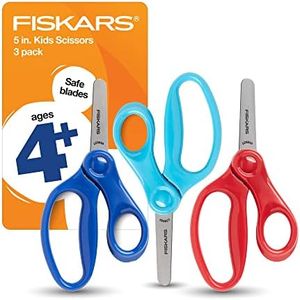 Fiskars 5" Blunt-Tip Scissors for Kids 4-7 (3-Pack) - Scissors for School or Crafting - Back to School Supplies - Red, Blue, Turquoise