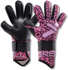 Storelli Challenger Goalkeeper Gloves, Youth Soccer Gloves, Enhanced Protection, Adjustable, Superior Grip, Unisex, Pink Cheetah, Size 5