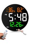 CBK Digital Alarm Wall Clock 10" Large with Remote Control, Temp, Humidity, Dual Alarms, Living Room Décor/Gym/Garage, Gift for Elderly (Big Round Wall Clock)(Font Colour May Vary)