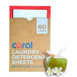 Eco-Friendly Laundry Detergent Strips (60 Loads) Beach Day Scent, 100% Plastic-free alternative to your liquid detergent, pods or Powders, Hypoallergenic, Biodegradable & Zero Waste, Ultra-Concentrated, Saves Space and easy to Carry, Great for Travel and Camping, Earth Eco-Friendly Laundry Sheets