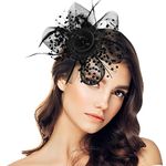 Fascinators Hat for Women Tea Party Headwear Flower Mesh Headband Wedding Cocktail Hair Clip for Girls and Women, Black, One Size-Medium