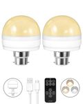 BLUEYE 2Packs Rechargeable Light Bulbs,Remote Control,50W Equivalent,450Lumens,B22 Detachable Charging,3 Timers,5 Dimmers,LED Emergency Puck Lamp,Battery Operated for No Outlet