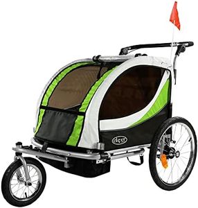 ClevrPlus Deluxe 3-in-1 Double 2 Seat Bicycle Bike Trailer Jogger Stroller for Kids Children | Foldable w/Pivot Front Wheel, Green