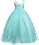 Flower Girl Lace Tulle Formal Dress Pageant Princess Long Dance Party Wedding Bridesmaid Evening Maxi Gown, Turquoise, 5-6 Years