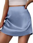 Zeagoo Skirts for Teen Girls Trendy Y2k Skirts High Waist Stain Short Skirts Solid A-Line Mini Skirt 2024,Blue,X-Large