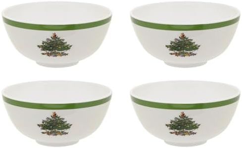 Spode Christmas Tree 6-Inch Melamine Bowls - Set of 4 Festive Bowls for Soup, Dessert, Holiday Dishes - Durable, Dishwasher Safe - Versatile Tableware for Indoor, Outdoor Christmas Gatherings