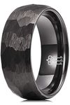 THREE KEYS JEWELRY Men Hammered Wedding Bands Tungsten 8mm Carbide Ring with Jewels Brushed Infinity Unique for Him Black Size 10