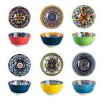 HENXFEN LEAD Dessert Bowls, Snack Bowl 360ml, Porcelain Salad Bowl Ceramic for ice Cream, Rice, Dessert, etc. Colourful, Pack of 6 - Bohemian Style