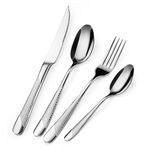 16 Piece Cutlery Set, Stainless Steel Knife and Fork Sets Service for 4, Hammered Pattern Design Tableware with Forks/Spoons/Knives, Modern Silverware Set for Home/Restaurant/Party