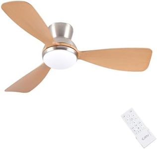 CJOY Ceiling Fans with Lights Dimmable, 42 inch Flush Mount Ceiling Fan with Lamps and Remote Control, Reversible DC, 6 Speed, Sleep Mode, Woodgrain Fan Light for Bedroom/Living Room