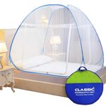 Classic Mosquito Net for Double Bed | King Size Foldable Machardani | Polyester 30GSM Strong Net | PVC Coated Corrosion Resistant Steel Wire - Blue