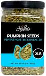 Pumpkin Seeds Pepitas Roasted Unsalted - 32 oz Reusable Container | Similar to Organic Pumpkin Seed - Healthy Snack | Vegan, Keto Diet Friendly | Hand-Picked | Kosher Certified | 100% Natural | Great for Daily Use, Baking, Cooking & Gift Giving | Gluten Free | Jaybee's Nuts