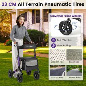 COSTWAY Folding Rollator Walker – Adjustable Seat, All-Terrain Tires, Purple
