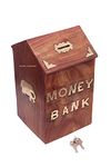 MITRIA TRADERS Money Bank - Big Size Master Size Large Piggy Bank Wooden 25x15x15 cm for Kids and Adults (Brown) (HUT Money Bank(10x 6 INCH))