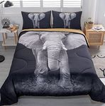 MUSOLEI 3D Elephant Comforter Set Elephant Quilt Black Elephant Queen Bedding Set Personalized Design Quilt Set for Kids Boy Comforter with 2 Pillowcases Microfiber Elephant Comforter Set Kids Gift