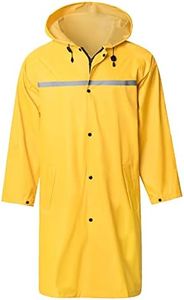 Mens Long Hooded Safety Rain Jacket Waterproof Emergency Raincoat Poncho Yellow X-Large