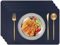 Placemats Set of 4, Faux Leather Table Mats, Heat Resistant Easy to Clean Wipeable Waterproof Washable Outdoor Placemats for Kitchen Dining Table Decorations, 17’’×12’’, Navy Blue