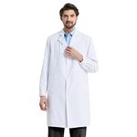 Men's White Lab Coat Unisex Scientist School Workwear Long Sleeve Adult Lab Coat Uniform (White, XXX-Large)