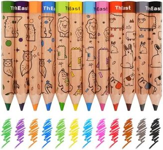 ThEast 12 Short Jumbo Colored Pencils, Cute Animal Pencils for Kids ages 3-12, Hexagonal Thick Pencils with Sharpener, Toddler Coloring Pencils Set, Pre-Sharpened(Pack of 1)