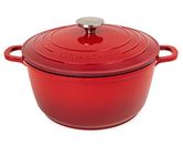 Non-Stick Aluminium Pot with Lid – Sturdy Deep Dutch Oven – Casserole Pot with Ergonomic Handles – 4L, 24cm, Red – Oven Safe Cooking Pot – by Nuovva