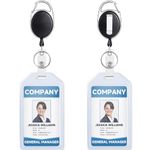 Teskyer 2 Pack Heavy Duty Retractable Badge Holders with Carabiner Reel Clip and Style Extra Thick Soft Clear Name Tag ID Card Holders, Vertical