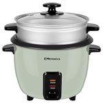 EMtronics EMRCDSSG1 Rice Cooker 1 Litre with Automatic Cooking, Steamer Tray and Warmer Function with Removable Non-Stick Bowl, Measuring Cup and Spatula 400W - Sage Green