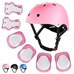 Helmet Pad Set, Kids Bike Helmet Set Skateboard Knee Pads, Protective Gear Set Adjustable for Girls Kids 3-10 Years Old (Pink)