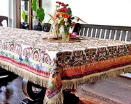 Tache Elegant Ornate Ivory Coral Colorful Paisley Square Tablecloth with Tassels Large Decorative Tabletop Kitchen Dining Table Cover, 57x57