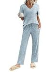 Ekouaer Warm Pyjamas Women Leisure Nightwear for Womens Short Sleeve Pjs Set Blue XXL