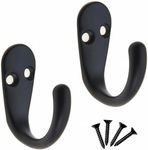 Select Hardware 2X Single Robe Coat Hooks with Screws, Matte Black, Door & Wall Mountable for Bathroom Bedroom Living Room Hallway (Pack of 2)