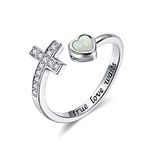 925 Sterling Silver Cross Purity Ring - Christian Religious Adjustable Ring Jewelry Gifts for Women Girls (True Love Waits)