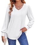 Zeagoo Shirts for Women Casual V Neck T Shirts Lightweight Long Sleeve Blouse Business Work Tunic Top White