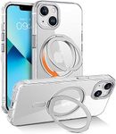 YINLAI Magnetic Case for iPhone 14 Case, iPhone 13 Case, [Compatible with MagSafe] with 360° Rotatable Ring Stand Clear Slim Shockproof Protective Phone Cases for iPhone 14/13 6.1" Transparent