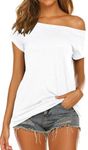 Halife Women's Off The Shoulder Tops Summer Casual Short Sleeve T Shirts, White 1, S