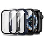 [3 Packs] Case for Apple Watch Series 8 Series 7 45mm with Tempered Glass Screen Protector,Hard PC Protective Bumper and Ultra-Thin Face Cover Compatible with Iwatch Series 8/7 45mm (3 Colors)