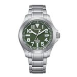 Citizen Mens Tough Eco-Drive Watch 40mm Silver-Tone Super Titanium Case and Bracelet with Green Dial (BN0116-51X)