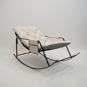 Woodensure Rocking Chair with High Backrest – Ergonomic Lounge Chair with Plush Cushion, Sturdy Black Metal Frame, Side Storage Pockets, Smooth Rocking Motion, Indoor & Outdoor Use, (Cream - Large)