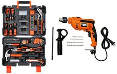 BLACK+DECKER BMT154C Professional Hand Tool Kit (154-Pieces) With BLACK+DECKER KR554RE 550W 13mm Variable Speed Reversible Hammer Drill Machine (4-Pieces)