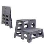 Bee Neat 2 Step Folding Step Stool for Adults and Kids - Foldable Stool for Office, Garage, Library, Closet, Bathroom and Porch – Collapsible Step Stool Ladder Supports 200lbs - Gray