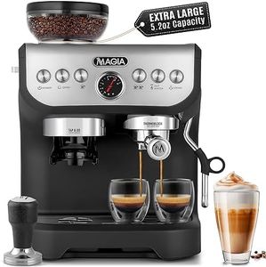 Zulay Kitchen Magia Manual Espresso Machine with Grinder and Milk Frother - 15 Bar Pressure Pump Cappuccino Machine - Latte Machine - & Extra Large 2L Removable Water Tank