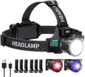 OMALIGHT 3-in-1 Headlamp Rechargeable 3000 High Lumens Super Bright LED HeadLamps for Adults Battery Powered,16 Modes Waterproof Head lamp for Hardhat Camping Hunting Hiking Pet Urine Detection(Blue)