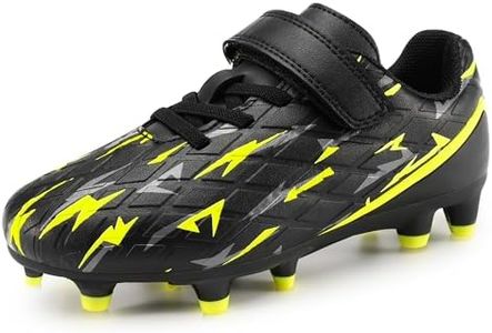 Stelle Boys Girls Soccer Cleats Firm Ground Kids Soccer Shoes Athletic Outdoor Lightning Pattern Football Shoes for Toddler/Little/Big Kid(Black Bolt,11ML)
