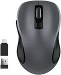 WisFox 2.4G Wireless Mouse for Laptop, Ergonomic Computer Mouse with USB Receiver and Type-C Adapter, 3 Adjustable Levels, 6 Button Cordless Mice for Windows Mac PC Notebook (Grey and Black)