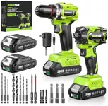 Robustrue 21V Cordless Drill & Impact Driver Combo Kit, 3/8" Drill & 1/4" Impact Driver, 2×2000mAh Batteries, Fast Charger, 16-Piece Bit Set for DIY Projects, Furniture Assembly & Home Repairs