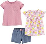 Simple Joys by Carter's Baby Girls' 3-Piece Assorted Playwear Sets, Denim/Pink Dots/White Floral, 2 Years