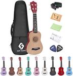 Soprano Ukulele Beginner Pack, 21 Inch Basswood kids Ukuleles Starter Kit with Gig Bag Digital Tuner Spare Strings and Picks. (burlywood)