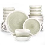 vancasso Ori Dinner Set for 8, Stoneware Dinner Sets Handpainted Tableware, 32-Piece Beige Dinnerware Set with Dinner Plate/Dessert Plate/Pasta Bowl/Cereal Bowl, Rustic Chic Style