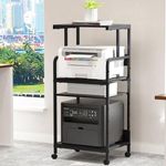 Arbuxzuy 4 Tier Printer Stand with Storage Shelf, Large Tall Printer Cart with Wheels, Mobile Printer Table for Home Office, Adjustable Stands for Printer Heat Press Scanner Fax (Black)