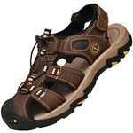 Lvptsh Men's Sports Outdoor Sandals Closed Toe Summer Beach Shoes Leather Casual Trekking Hiking Outdoor Sandals,Brown,UK7.5